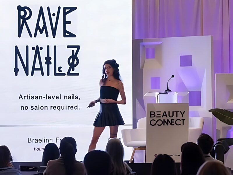 Braelinn Frank speaking at Beauty Connect LA with Rave Nailz